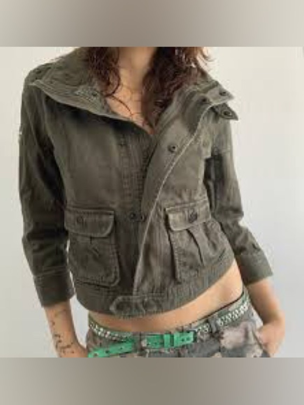 Abercrombie & Fitch Olive Utility Jacket Y2K - 3/4 length sleeves - EUC
